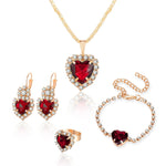 Blue Crystal Ring Necklace Earrings Set Wedding Jewelry SetsRed Heart