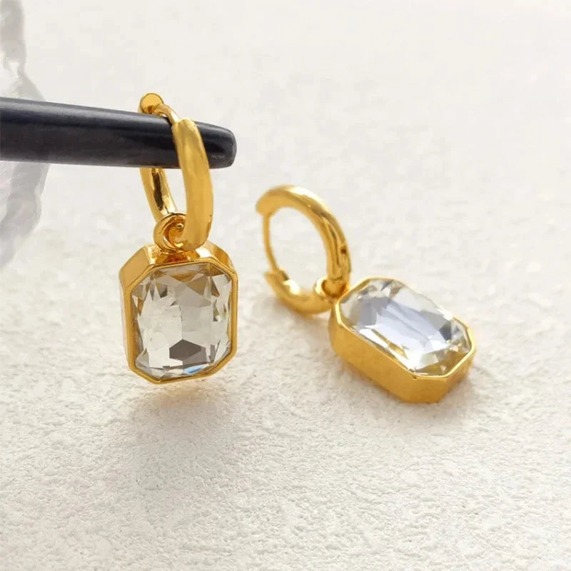 Stainless Steel Emerald Hoop Earringswhite