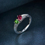 Stock Clearance Solid 925 Sterling Silver Ring Natural Diopside & Purple-red Rhodolite Garnet Rings Fashion Style Fine Jewelry