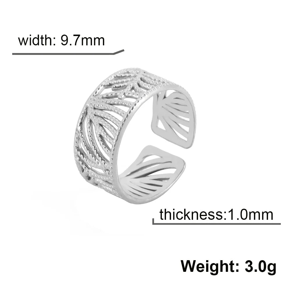 Stainless Steel Leaves Ring Women Gold Color Open Rings