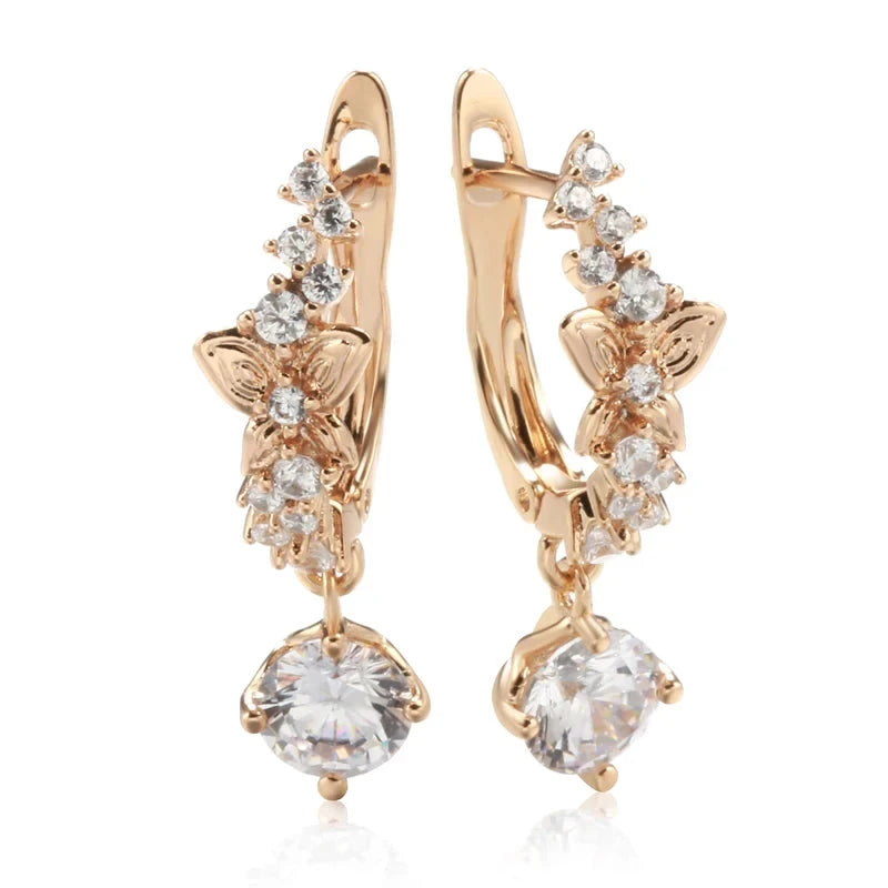 Sparkling Zircon Drop Earrings – 585 Rose Gold