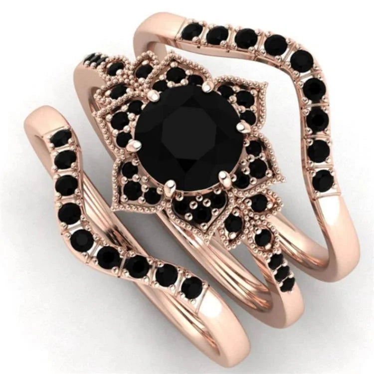 Luxury Rose Gold Black Stone Ring5Ring