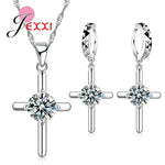 Trendy 925 Silver Color Jewelry Sets Cubic Zirconia Pendants Necklaces Charm Hoop Earrings Wedding Anniversary Gift For WomenS42901