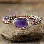 Gothic Couples Natural Stone Hematite Labradorite Beads Braided Handmade Friendship Cuff Bracelet Dropshipping Lovers JewelryAmethyst Rainbow17cm