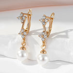 Rose Gold Pearl Dangle Earrings – Natural Zircon Luxury