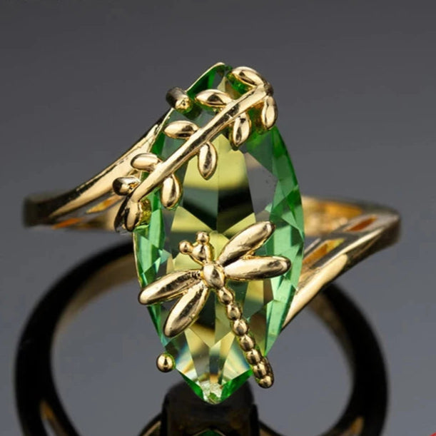 ZDADAN 925 Silver Olive Green Gemstone Dragonfly Rings For Women Wedding Jewelry