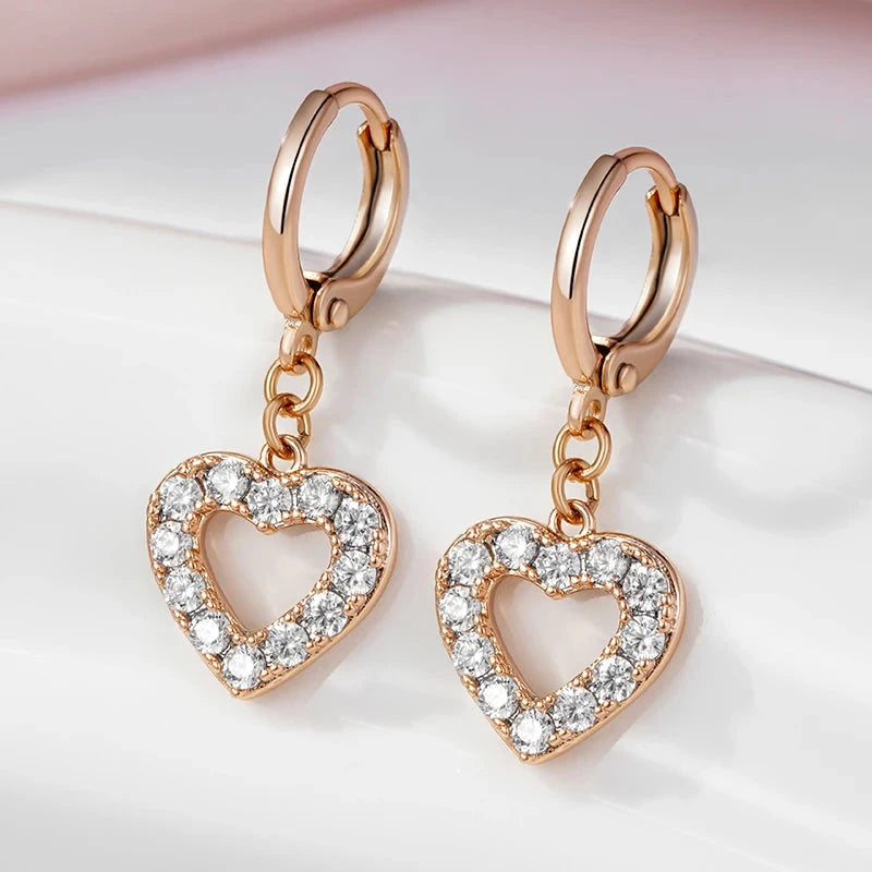 585 Rose Gold Color Heart Shape Earrings For Women