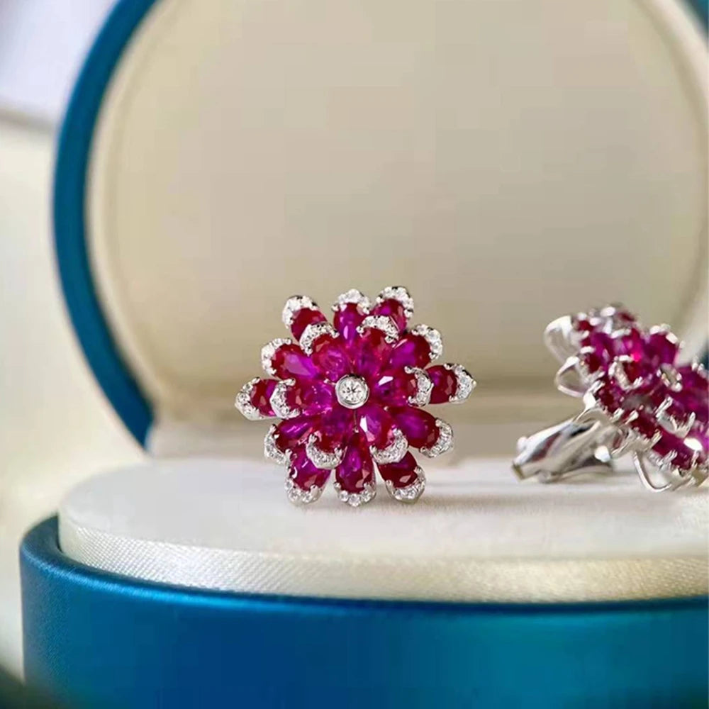 Rain Luxury 100% 925 Sterling Silver Ruby High Carbon Diamonds