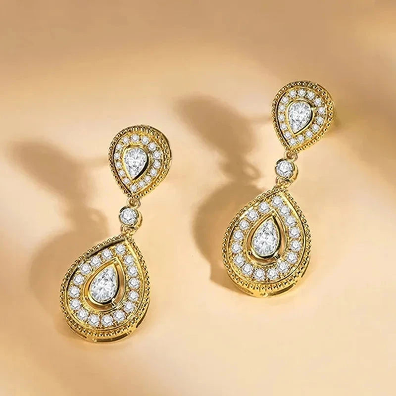 Gold CZ Teardrop Earrings for Women