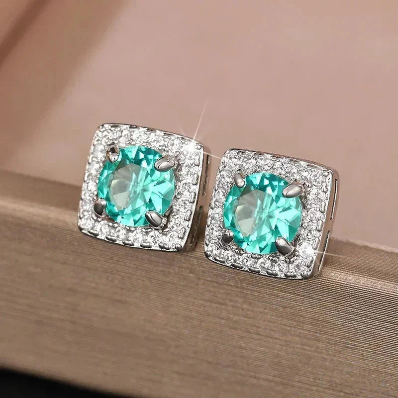 Stylish Cubic Zirconia Emerald Stud Earrings for Women