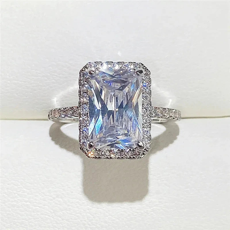 Light luxury Classic 925 sterling silver square Moissanite Ring