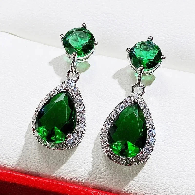 Luxury Green Crystal Drop Earrings – Women's Anniversary GiftE1358