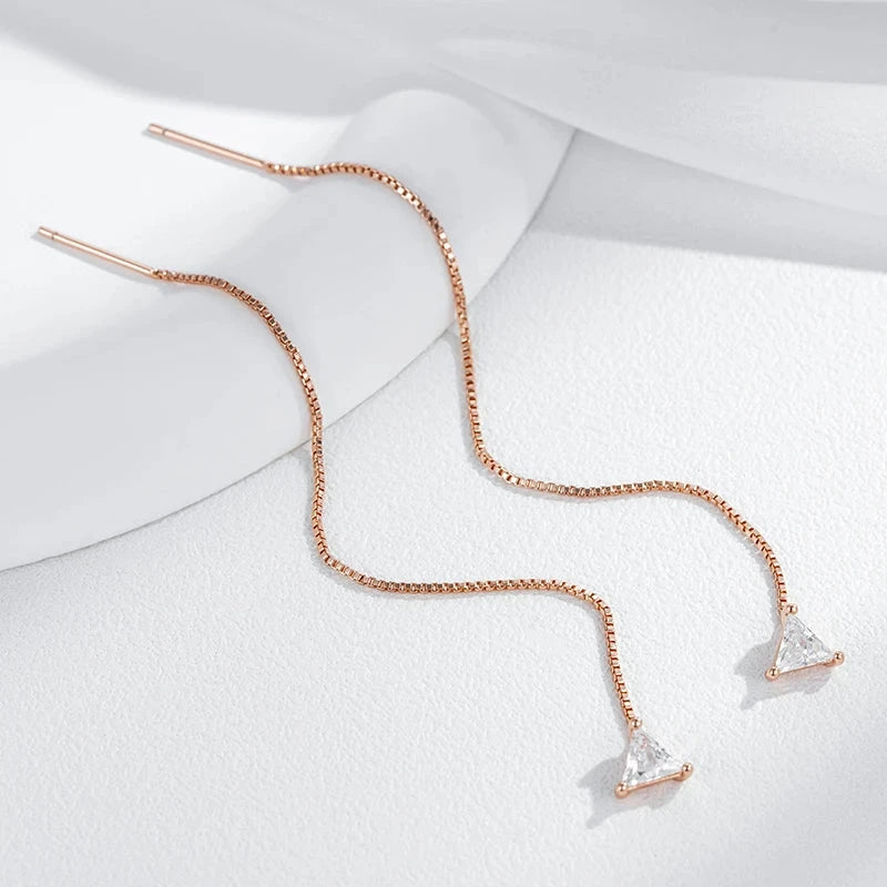 Luxury Rose Gold Natural Zircon Long Ear Wire Earrings for Women