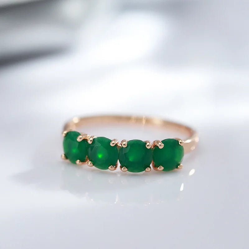 18K Rose Gold Ring Natural Emerald Gemstone Jewelry