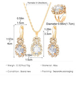 3Pcs Silver Oval Cut Cubic Zirconia Necklace Earrings Rings Set