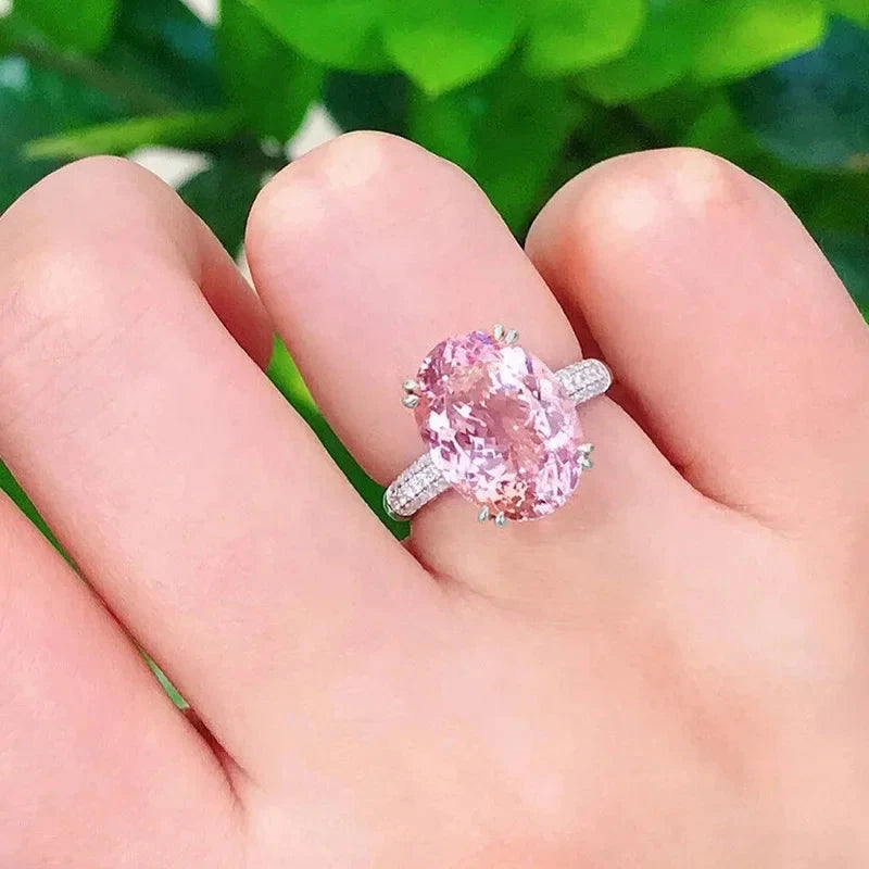 Elegant Pink Oval CZ Ring for Women