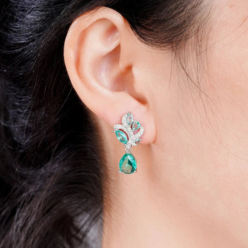 Huitan Blue-Green CZ Earrings for Women
