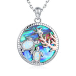 Opal Abalone Sea Turtle 925 Sterling Silver Pendant NecklaceNecklaceCircle40 cm