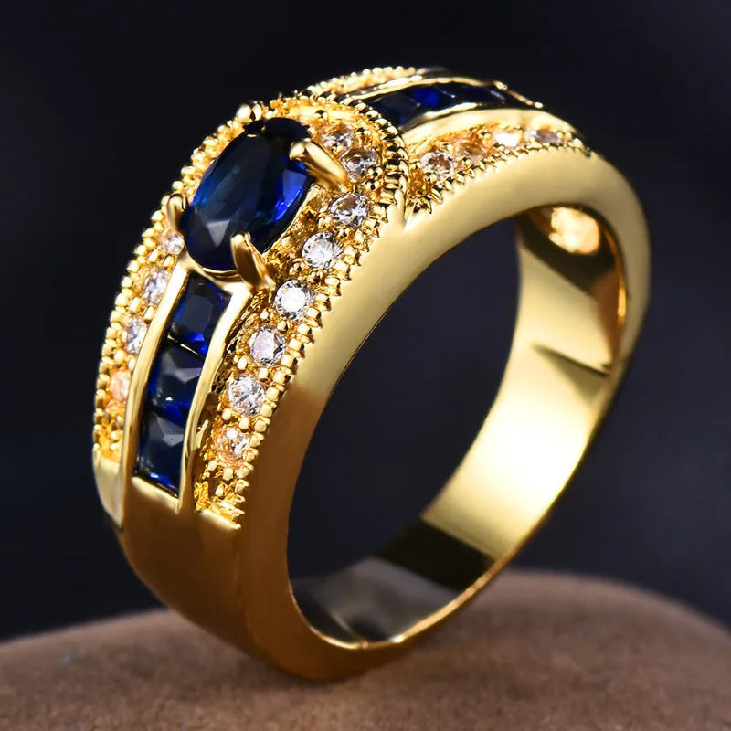 Luxury 10KT Gold Wedding Band Rings Sapphire Engagement Ring