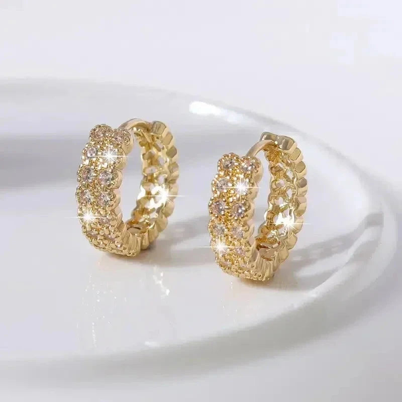Exquisite CZ Gold Hoop Earrings for WomenE2495