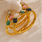 Yhpup 62mm High Quality Stainless Steel Multicolored Natural Stone Golden Cuff Open Bracelet Bangle Water Resistant Jewelry 2024