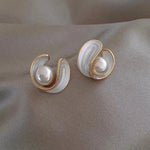 Exquisite Pearl & Enamel Earrings for WomenGold-color
