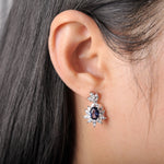 4ct Oval Shape Created Sapphire Dangle Drop Earrings 925 Sterling Silver for Women