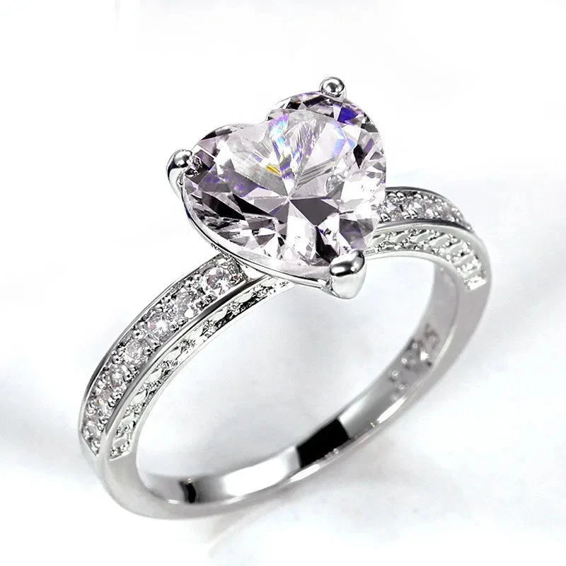 Silver Plated Heart Cubic Zirconia Engagement Ring for Women Wholesale Size 5-11 Fashionable Wedding Band Jewelry AccessoryDG129025