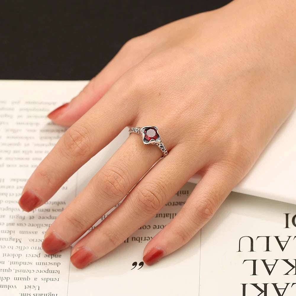 Leopard Genuine Natural Garnet 925 Silver Women's Ring