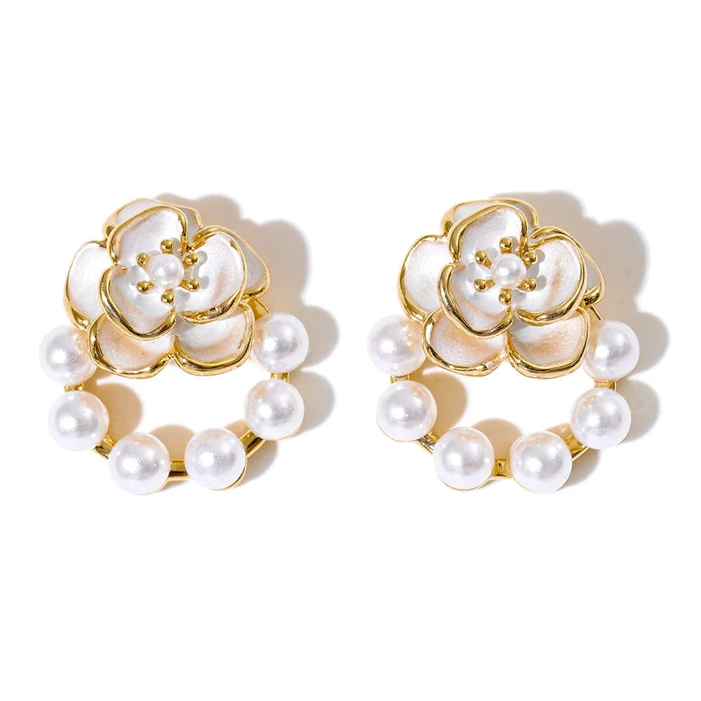Camellia Pearl Pendant High-End Earrings for Women