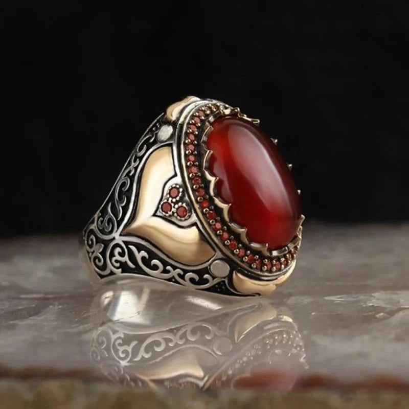 Ancient Silver Arabic Turkish Signet RingRed Color13