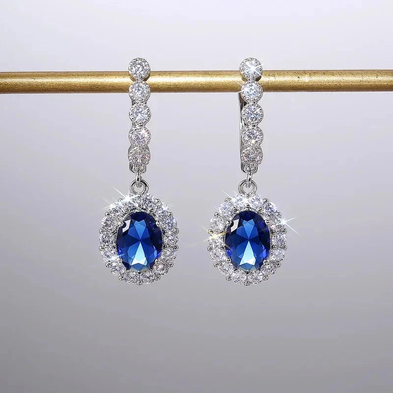 Silver Blue/White Zirconia Classic Inlaid Earrings for Women
