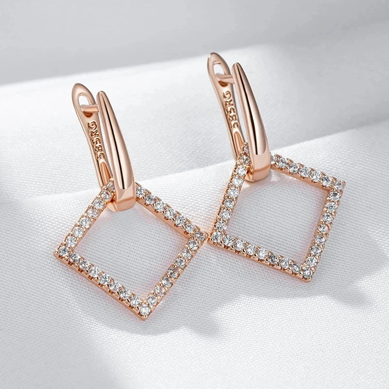 Rose Gold Rhombus Drop Earrings for WomenGold-color