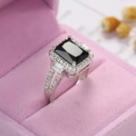 Charm Female Black Square Zircon Stone Ring 925 Sterling Silver Promise Weddind Rings for Women Big Crystal Ring Jewelry Anillos