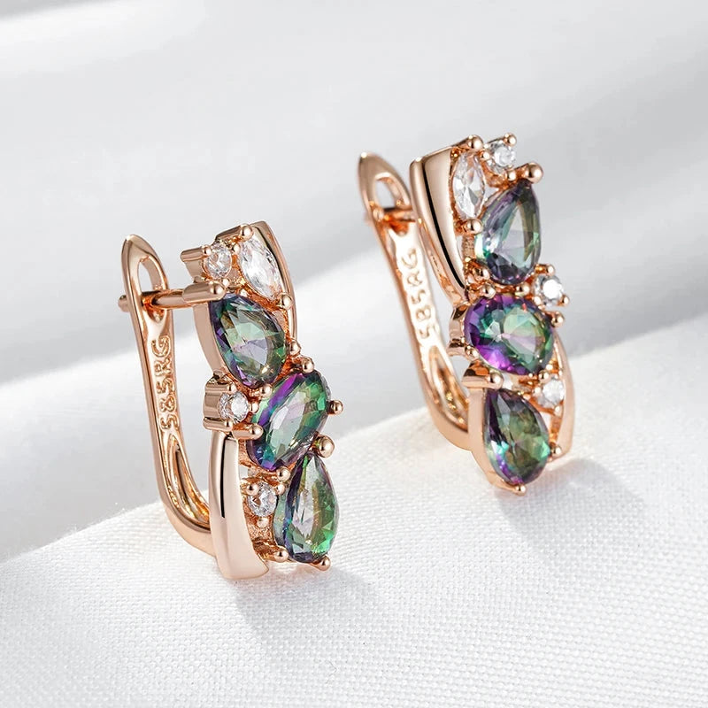 585 Rose Gold Drop Earrings for Women Delicate Cut Dazzling Colorful