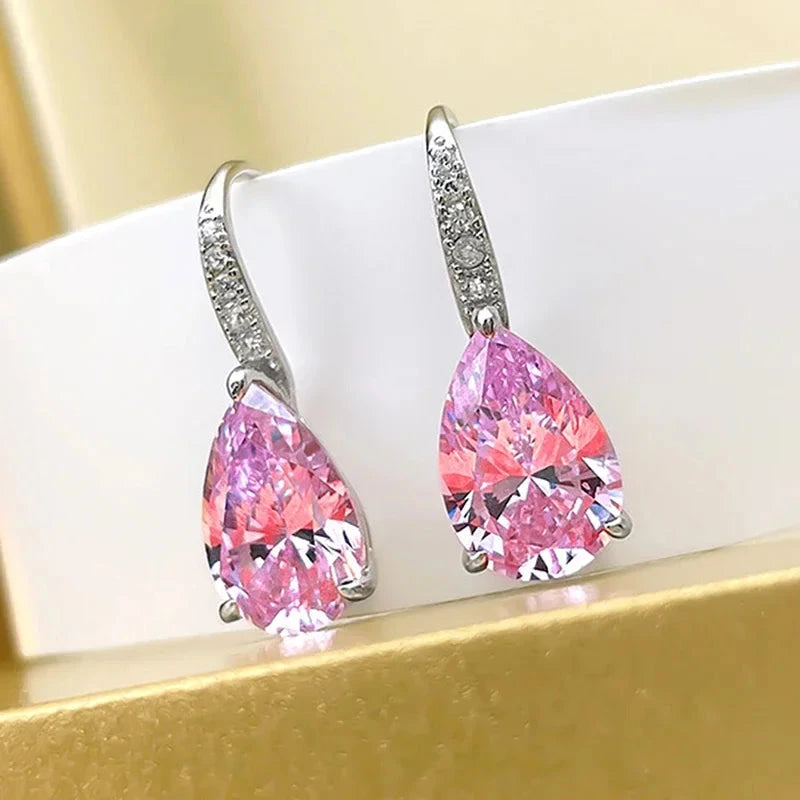 Sweet Pink/Yellow Zircon Dangle Earrings for Women