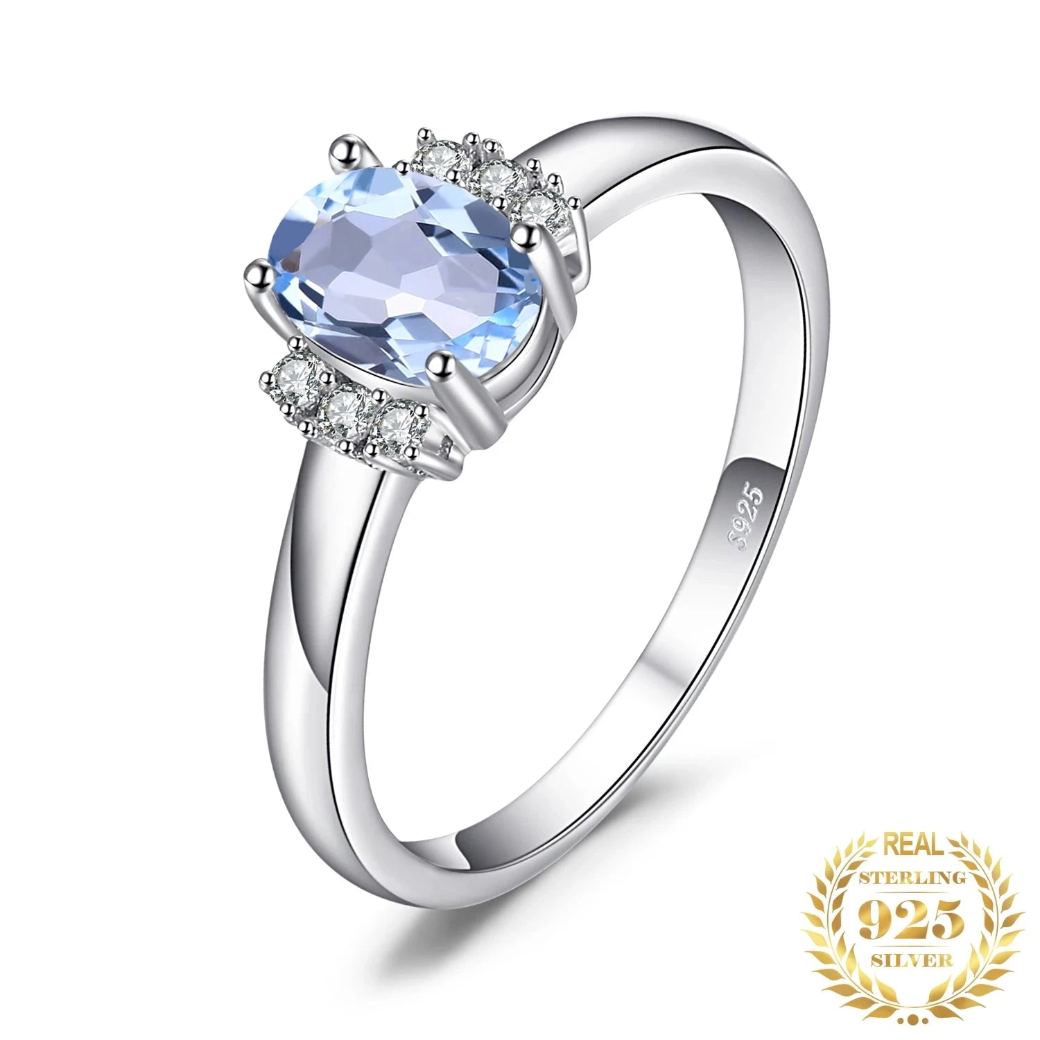 Oval Natural Sky Blue Topaz 925 Sterling Silver Engagement RingCHINA6