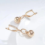 Wbmqda Fashion 585 Rose Gold Color Metal Ball Long Drop Earrings For Women Natural Zircon Setting Wedding Party Fine Jewelry