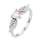 925 Sterling Silver Angel Heart Wing Ring for WomenPink8