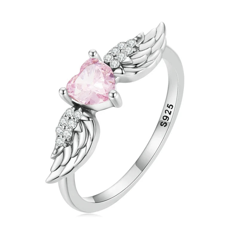 925 Sterling Silver Angel Heart Wing Ring for WomenPink8