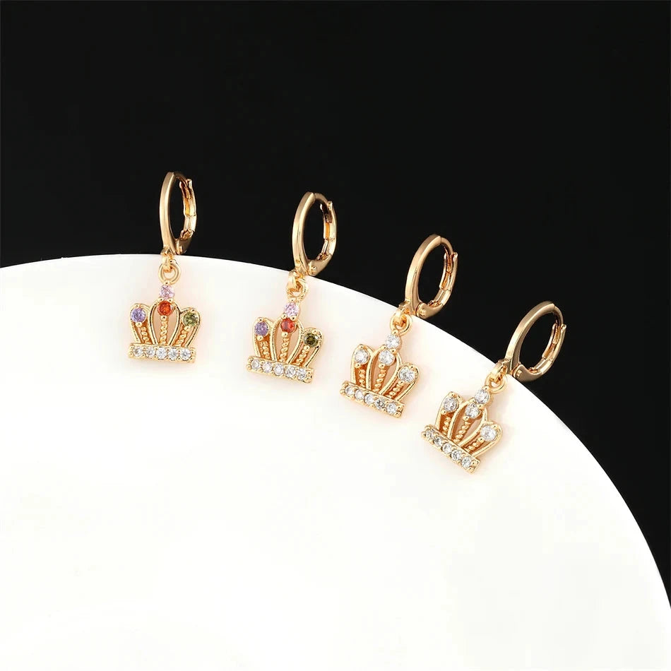Luxury Gold Crystal Crown Drop Earrings for Women