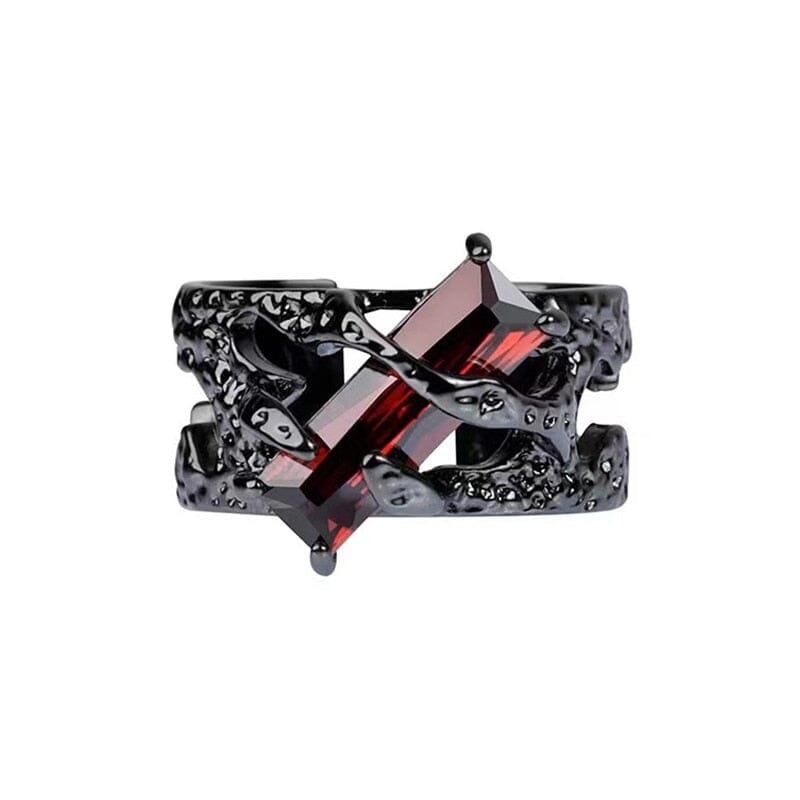 Punk Thorn Ruby Ring Black Resizable RingRing