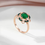 585 Rose Gold Color Green Flower Women's Ring
