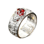 Thai Silver Mens Rings Six Character Red Garnet Ring