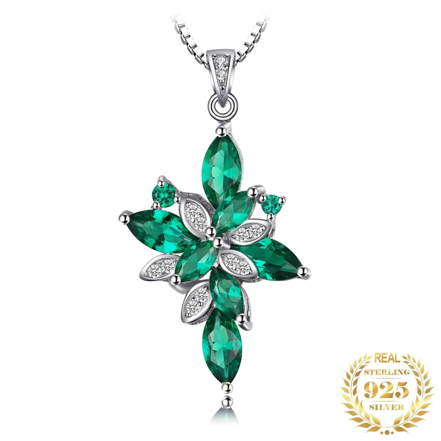 Flower cut 2.4ct Green Nano Emerald 925 Sterling Silver Pendant NecklaceCHINA