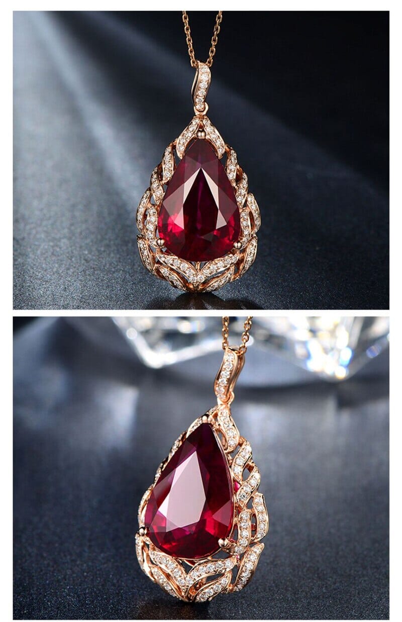 Water Drop Ruby Rose Gold Pendant NecklaceNecklace