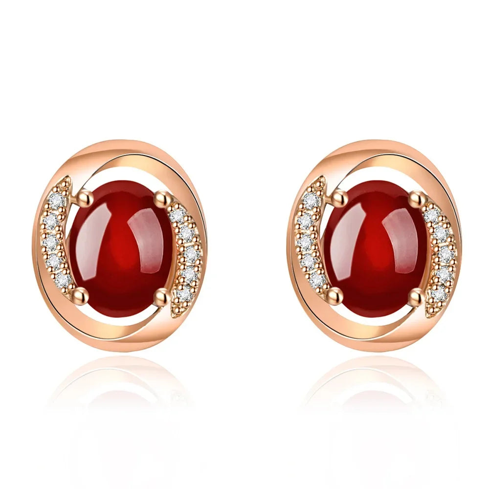 Sterling Silver Stud Earrings Round Ruby Fashionable For Women