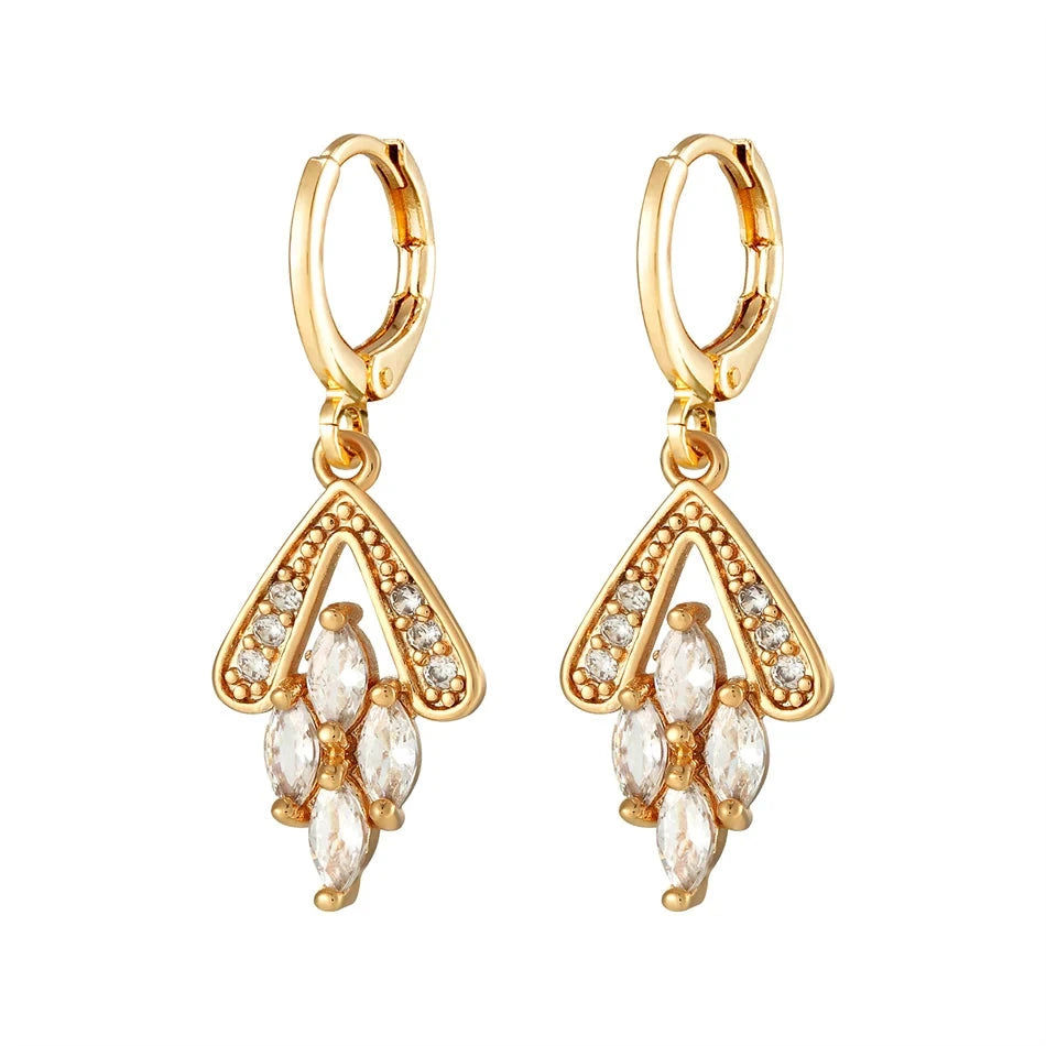 Vintage Leverback Drop Luxury Crystal Dangle Hoop Earrings For WomenCopper EarringsCHINA