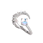 Delicate Moon Shape Opening Ring Lady Opal StoneT0524resizable