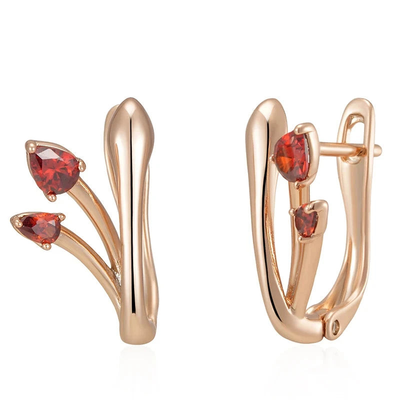 Red Zirconia Tulip Stud Earrings in Rose GoldROSE GOLD COLORCHINA